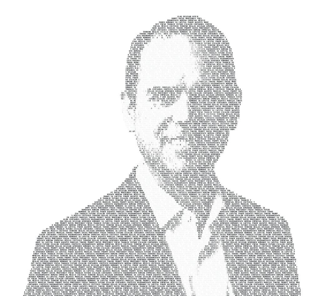 Portrait of Enrique Bay made of words from the podcast and his work: humans, AI, capital, power, agents, Monterrey, Fresh.